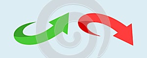 Financial arrows up and down. Green and red arrow. Increase and decrease.