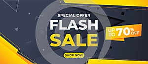 Web flash sale banner, up to 70%. Super Sale, end of season special offer banner.