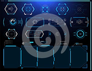 Futuristic Vector HUD Interface Screen Design. Digital callouts titles. HUD UI GUI futuristic user interface screen elements set.
