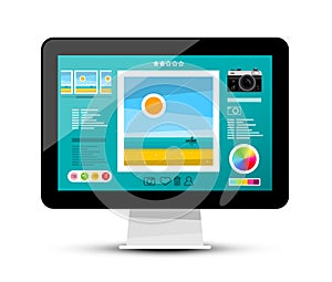 Web Gallery on Screen. Photo Editing Software on Computer Monitor.