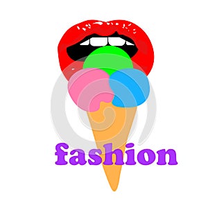 Web Girl open mouth and eats popsicle ice cream. Woman licks a ice cream on stick. Sensual 