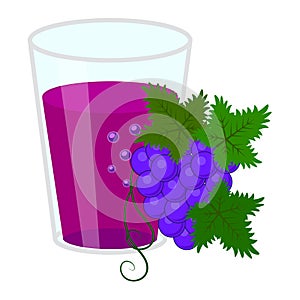 Glass of grapes juice and bunch of grapes.