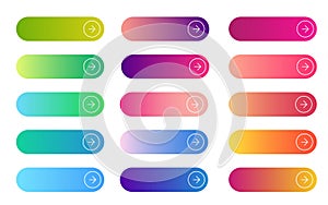 Web gradient button. Search, read more, next and continue submit buttons. Flat rectangular and rounded empty sign