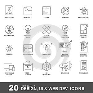 Web and graphic design icons. Vector creative and development icon set