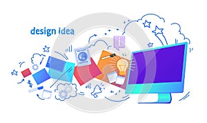 Web graphic design idea online computer business innovation concept horizontal isolated sketch doodle