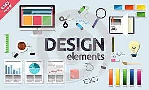 Web, Graphic Design, SEO and office elements and objects icons