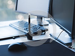 Web graphic designer workplace tablet monitors