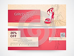 Web header or banner of girls sandal store.