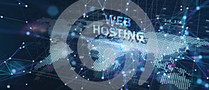 Web Hosting. The activity of providing storage space and access for websites. Business, modern technology, internet and networking