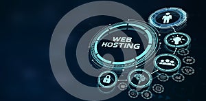 Web Hosting. The activity of providing storage space and access for websites. Business, modern technology, internet and networking