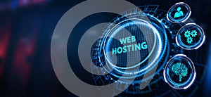 Web Hosting. The activity of providing storage space and access for websites. Business, modern technology, internet and networking