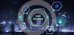 Web Hosting. The activity of providing storage space and access for websites. Business, modern technology, internet and networking