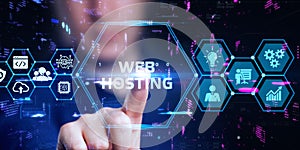 Web Hosting. The activity of providing storage space and access for websites. Business, modern technology, internet and networking