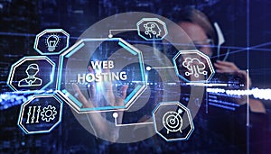 Web Hosting. The activity of providing storage space and access for websites. Business, modern technology, internet and networking