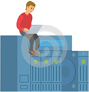 Web hosting and administrator in virtual server room, datacenter and database cloud storage