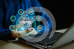 Web Hosting ai privacy platform service. Website provider support business icon.