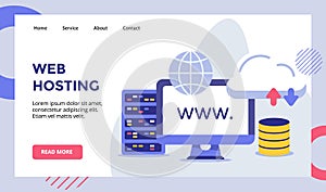 Web hosting computer background of globe cloud server campaign for web website home homepage landing page template