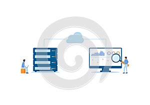 Web hosting concept. Cloud computing online database technology security computer web data center flat style vector