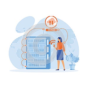Web hosting. Concept of cloud computing, online database, technology, security, computer, web data center, server.