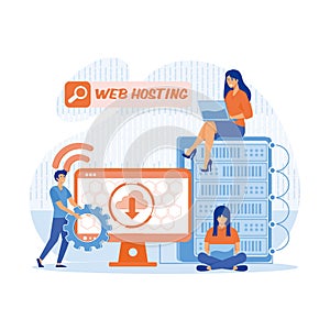 Web hosting. Concept of cloud computing, online database, technology, security, computer, web data center, server