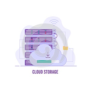 Web hosting. Concept of cloud computing, online database, technology, security, computer, web data center, server.  Vector
