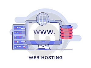 Web hosting concept computer server database storage white isolated background with flat outline style