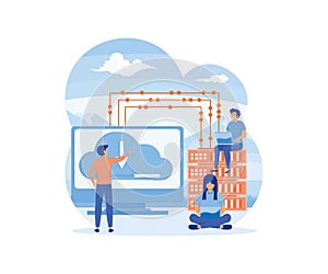 Web hosting concept. Online database, server, web data center, cloud computing, technology, computer, security.