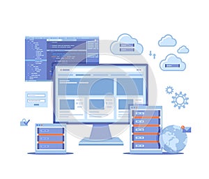 Web Hosting, Data Security, ÃÂ¡loud computing storage, Information processing, Database, Network connection. Hosting servers photo