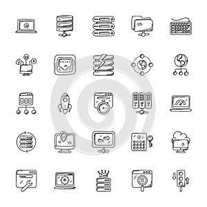 Web Hosting Doodle Vector Icons Set