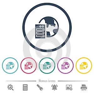 Web hosting flat color icons in round outlines