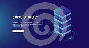 Web hosting icon, data processing unit isometric, database server room