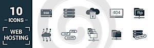 Web Hosting icon set. Include creative elements data structure, cloud technology, ssd, file access, modem icons. Can be used for