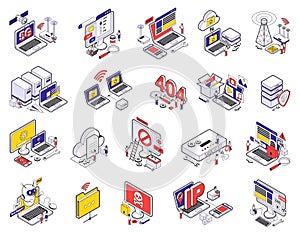 Web Hosting Isometric Icon Set