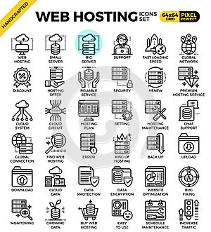 Web hosting line icon set