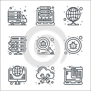 web hosting line icons. linear set. quality vector line set such as web hosting, cloud, internet, bug, antivirus, admin,