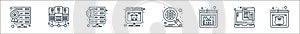 web hosting line icons. linear set. quality vector line set such as hosting, web hosting, error page, search, backup, error,