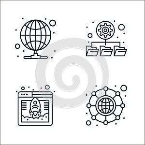 web hosting line icons. linear set. quality vector line set such as hierarchical structure, startup, database
