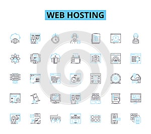 Web Hosting linear icons set. Server, Hosting, Domain, Bandwidth, Uptime, Database, Cloud line vector and concept signs