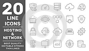 Web hosting and Network icons set. Technology outline icons pack. Perfect thin line vector icons for web design and website