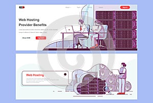 Web hosting provider landing pages set.