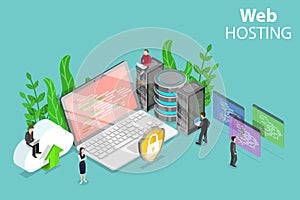 Web hosting service isometric flat vector concept.