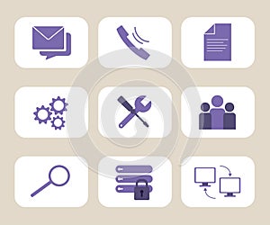 Web hosting and technical support icons. Set of web icons. Vector isolates