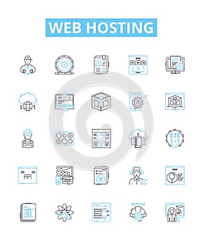 Web Hosting vector line icons set. Hosting, Web, Website, Cloud, Domains, Servers, Data illustration outline concept