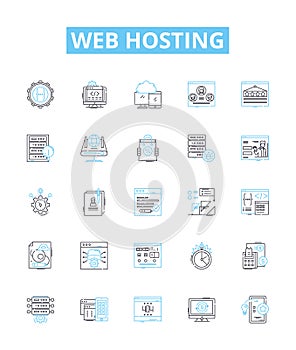 Web Hosting vector line icons set. Hosting, Web, Website, Cloud, Domains, Servers, Data illustration outline concept