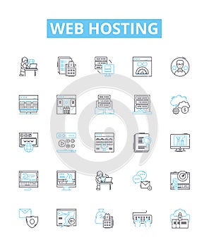 Web Hosting vector line icons set. Hosting, Web, Website, Cloud, Domains, Servers, Data illustration outline concept