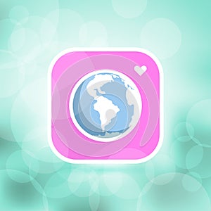 Web icon of earth global social networking with heart