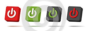 web icon push-button power, square shape with symbol in different colors