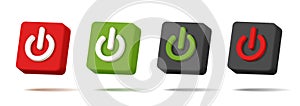 web icon push-button power, square shape with symbol in different colors