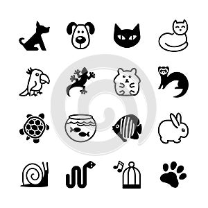 Web icon set. Pet shop, types of pets.