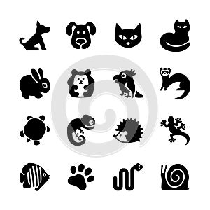 Web icon set. Pet shop, types of pets.